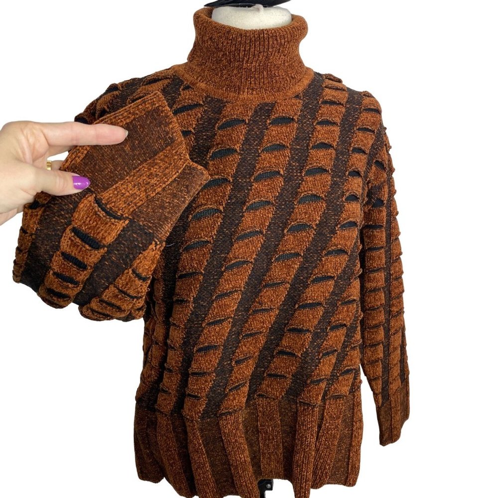 NWT Angel Design by Sabri Ozel rust brown black turtle neck chenille sweater XL - Picture 7 of 12